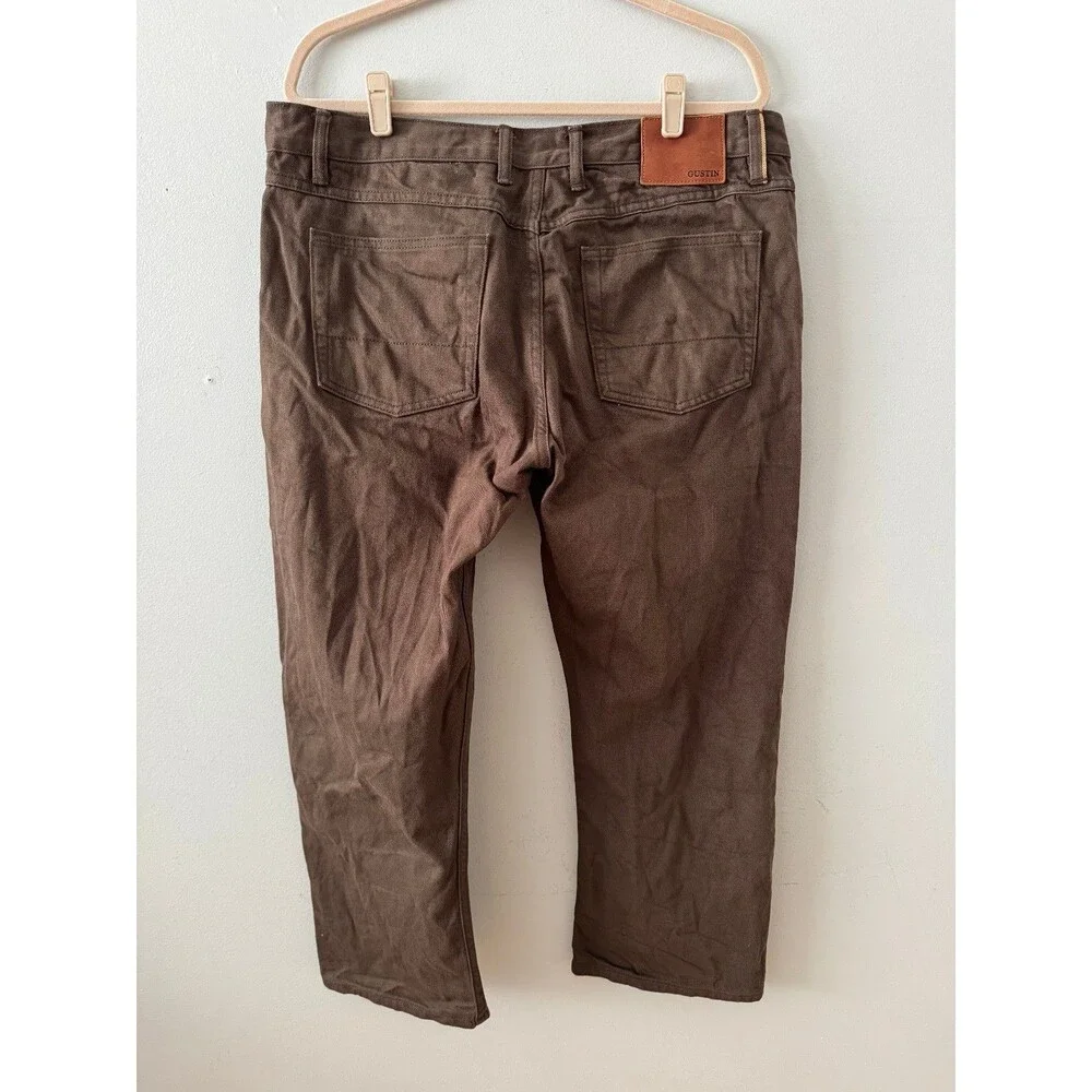 Gustin California Brown Selvedge Jeans Straight Fit Button Fly Men's 40 x 25